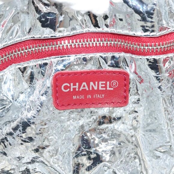 CHANEL Choco Bar Line Chain Tote Bag Canvas White Silver CC Auth - Picture 13 of 16